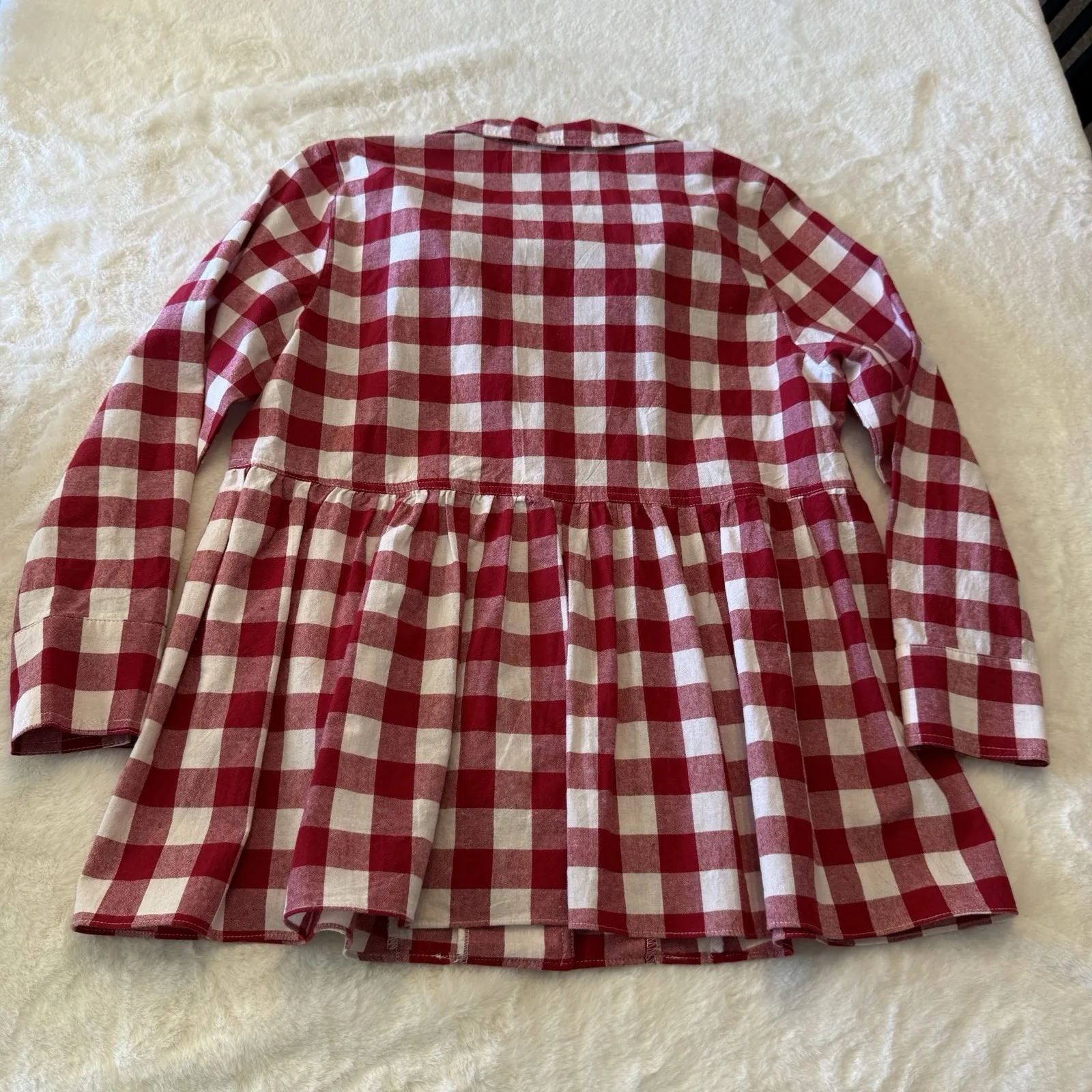 Pomander Place Tuckernuck Red White Gingham Peplum Button Blouse Size S - Image 8