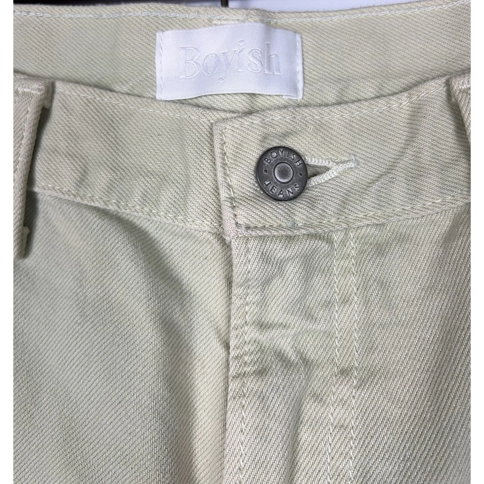 Boyish The Kirby High Rise Straight Jeans in El Cielo Green Crop Raw Hem 29 - Image 13