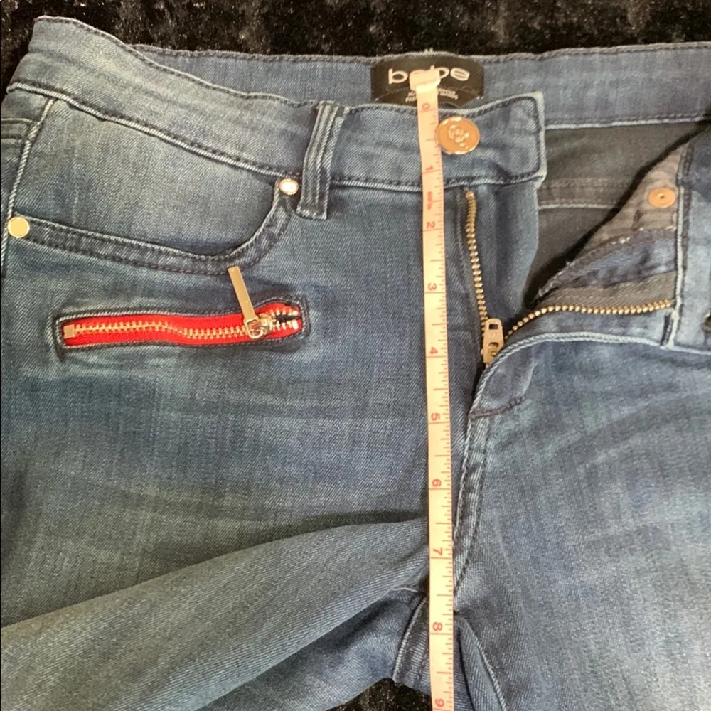 Women's Vintage Bebe Stretch Skinny Jeans with Red Zipper Accents Size 26 - Image 8