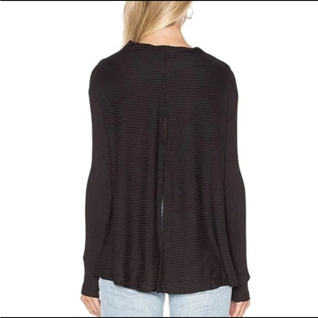 Free People We The Free Black Ribbed Open‎ Back Ribbed Top- Size Medium - Image 2