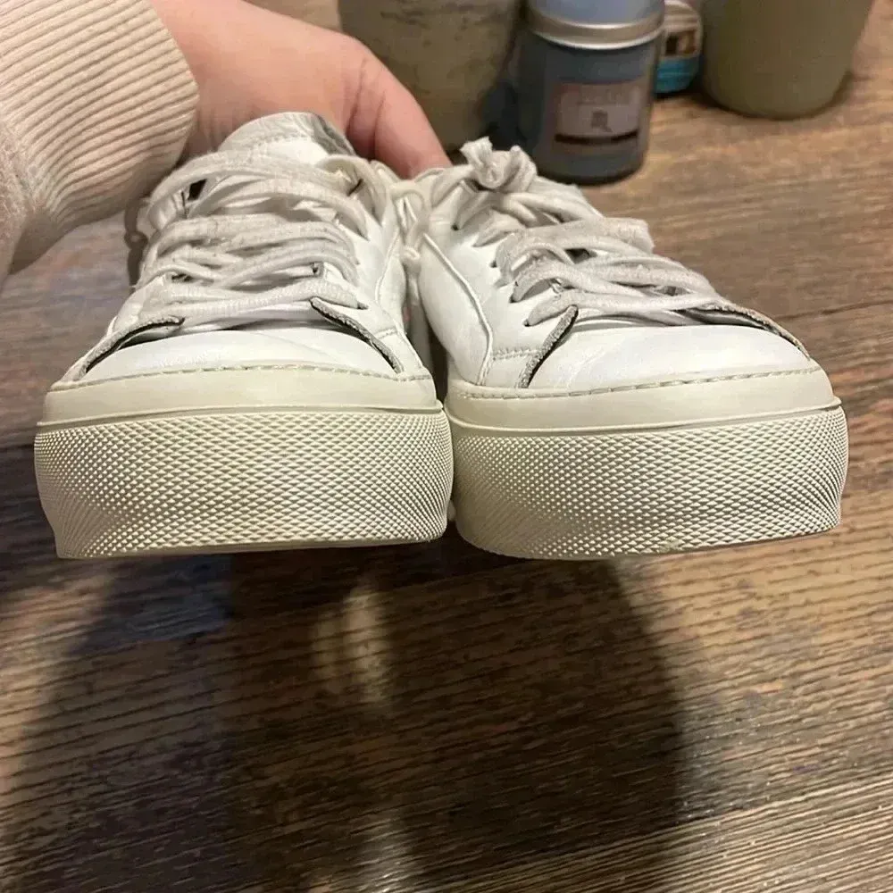 P448 White Leather Sneakers Low Top Casual Shoes Silver Trim Size‎ 36 - Image 6