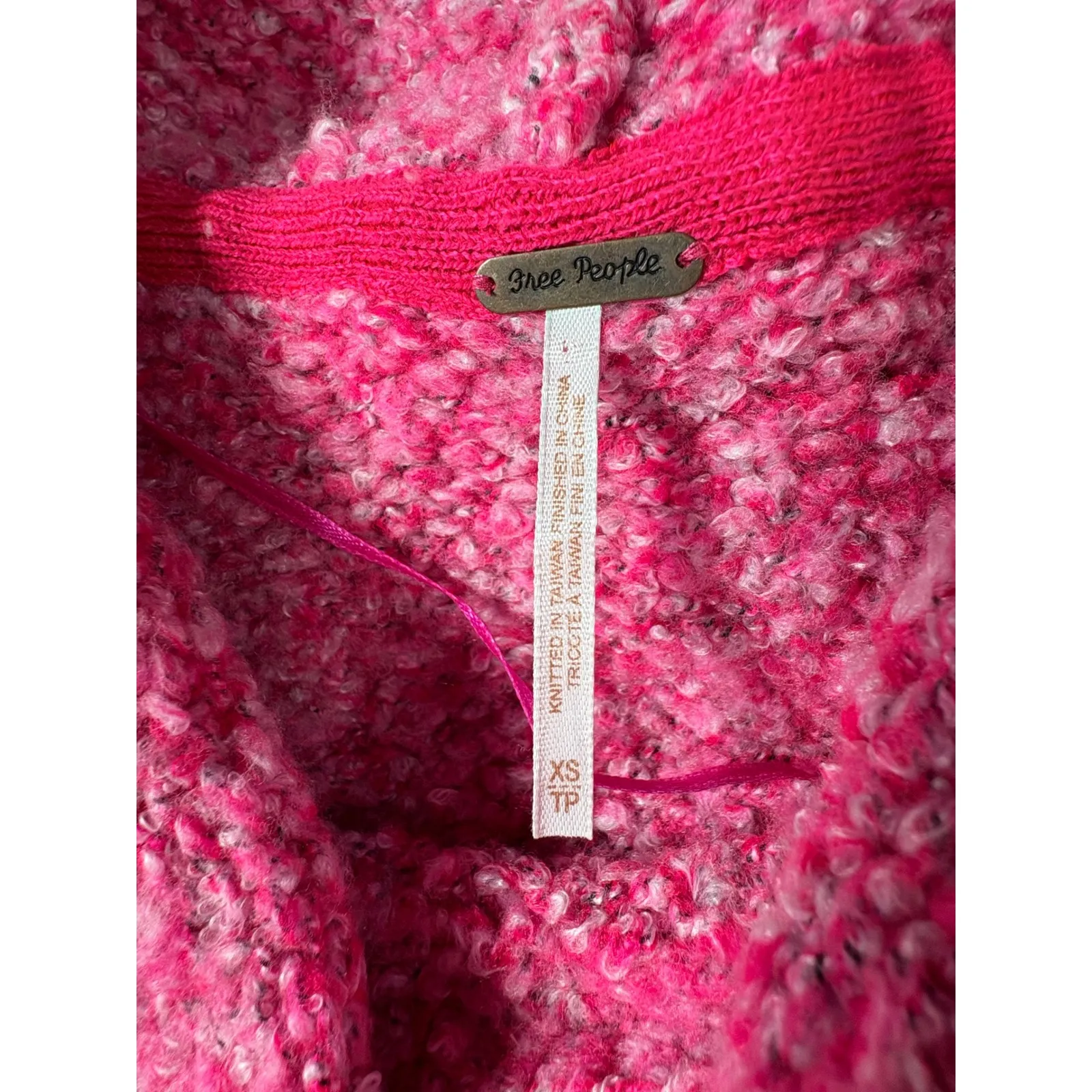 Free People BFF Cowl Neck Sweater Pink marled Chunky knit oversized boho XS - Image 4