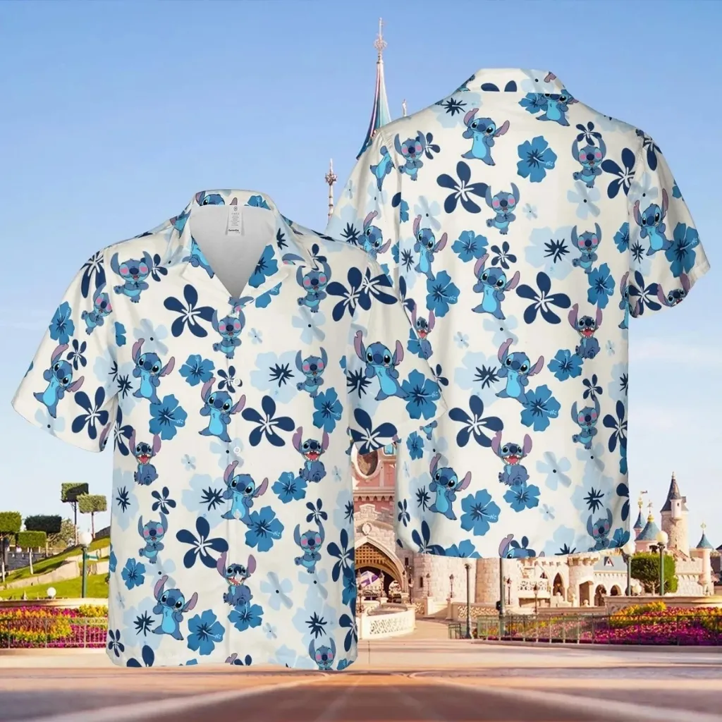 Disney Parks Lilo & Stitch Stitch Woven Button Up hawaiian Shirt MEDIUM 2024 - Image 5