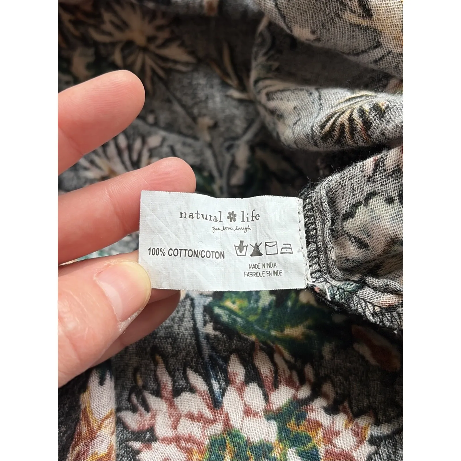 Natural Life Black Allover Sunflower Floral 100% Cotton Boho Dress Womens Medium - Image 7