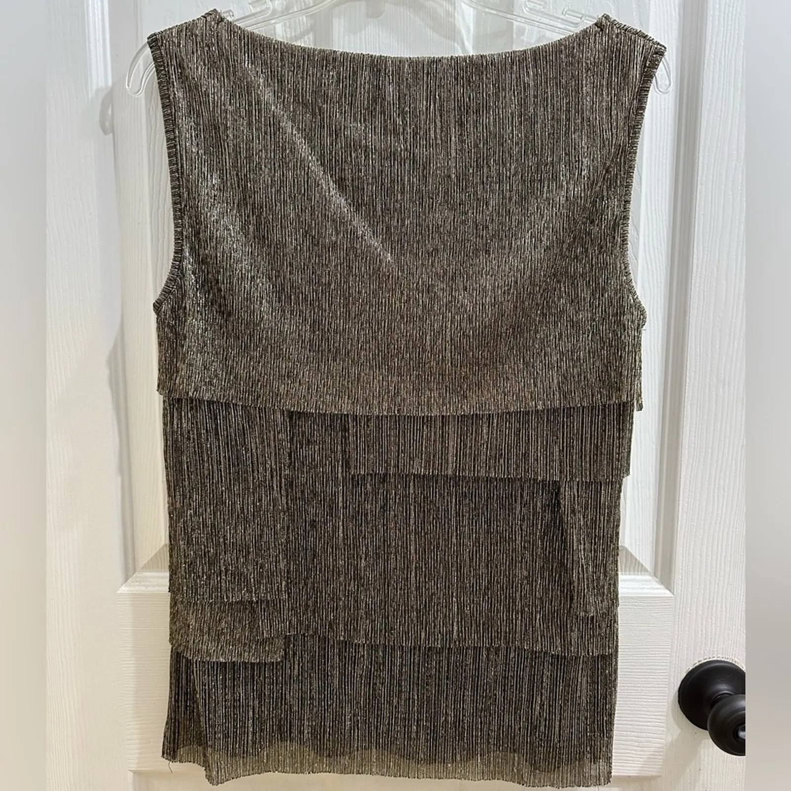 Connected Apparel Gold Shimmer Sleeveless Blouse Retro 1920's Flapper Top 8 M - Image 2