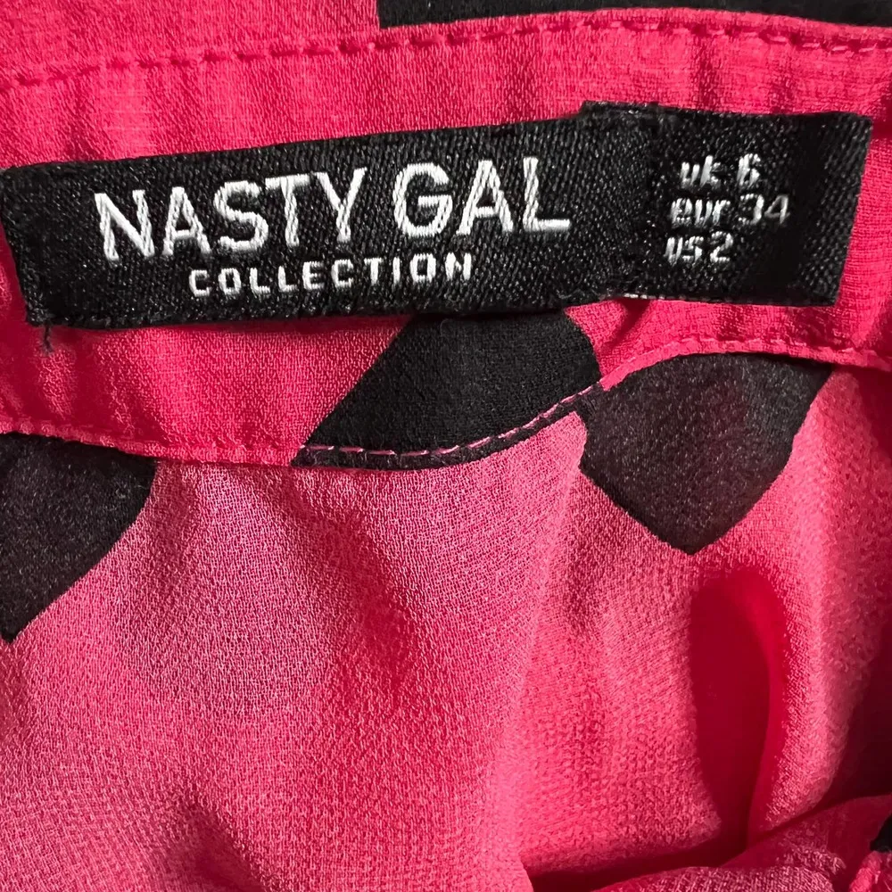 Chiffon Heart Print Button Down Shirt US 2 Women’s Pink Black - Image 4