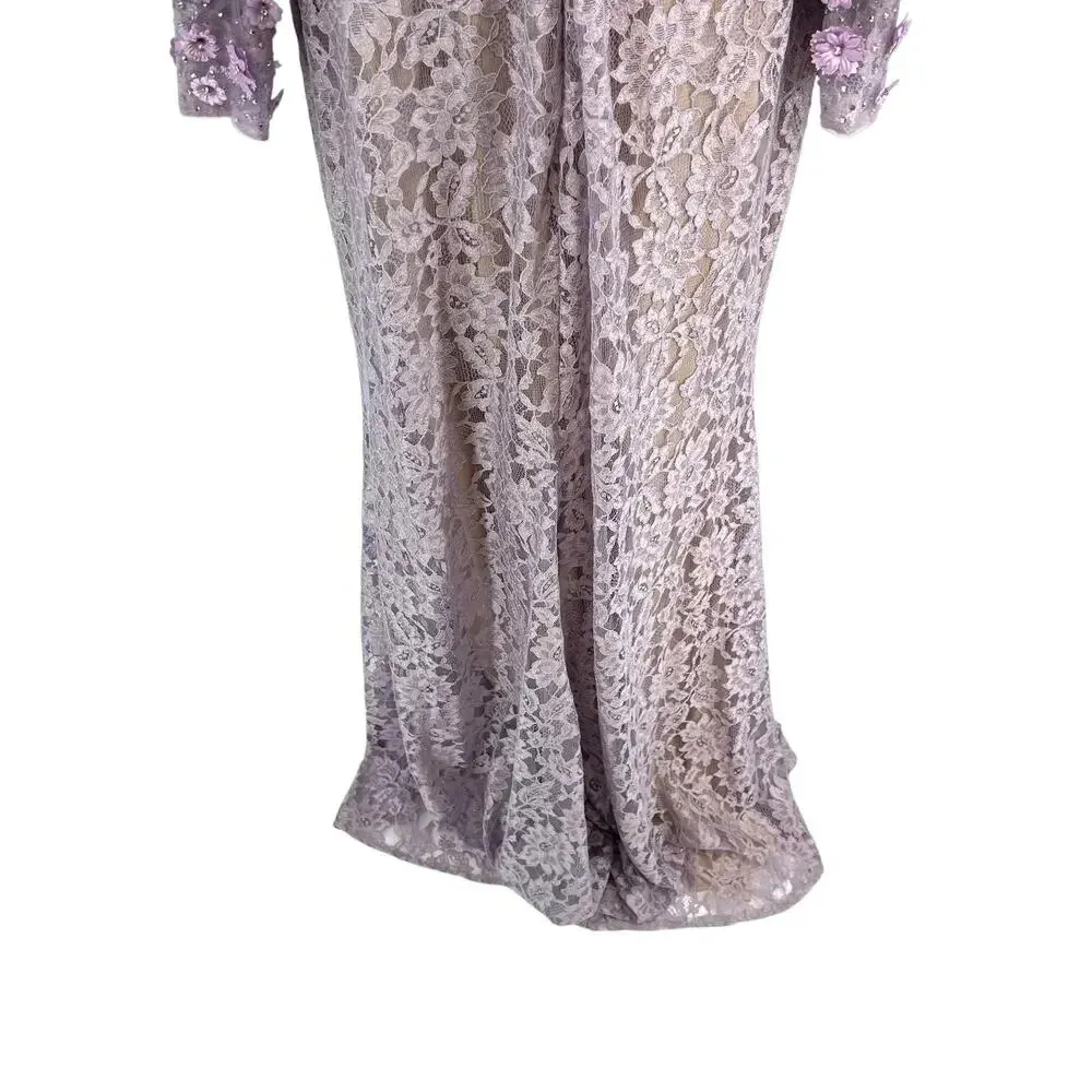 Mac Duggal Beaded Detail Lace Long Sleeve Gown Vintage‎ Lilac Size 18 - Image 12