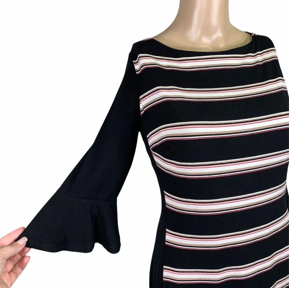 White House Black Market Womens Sheath Dress Bell Sleeve Flippy Hem Stripes Sz 8 - Image 5