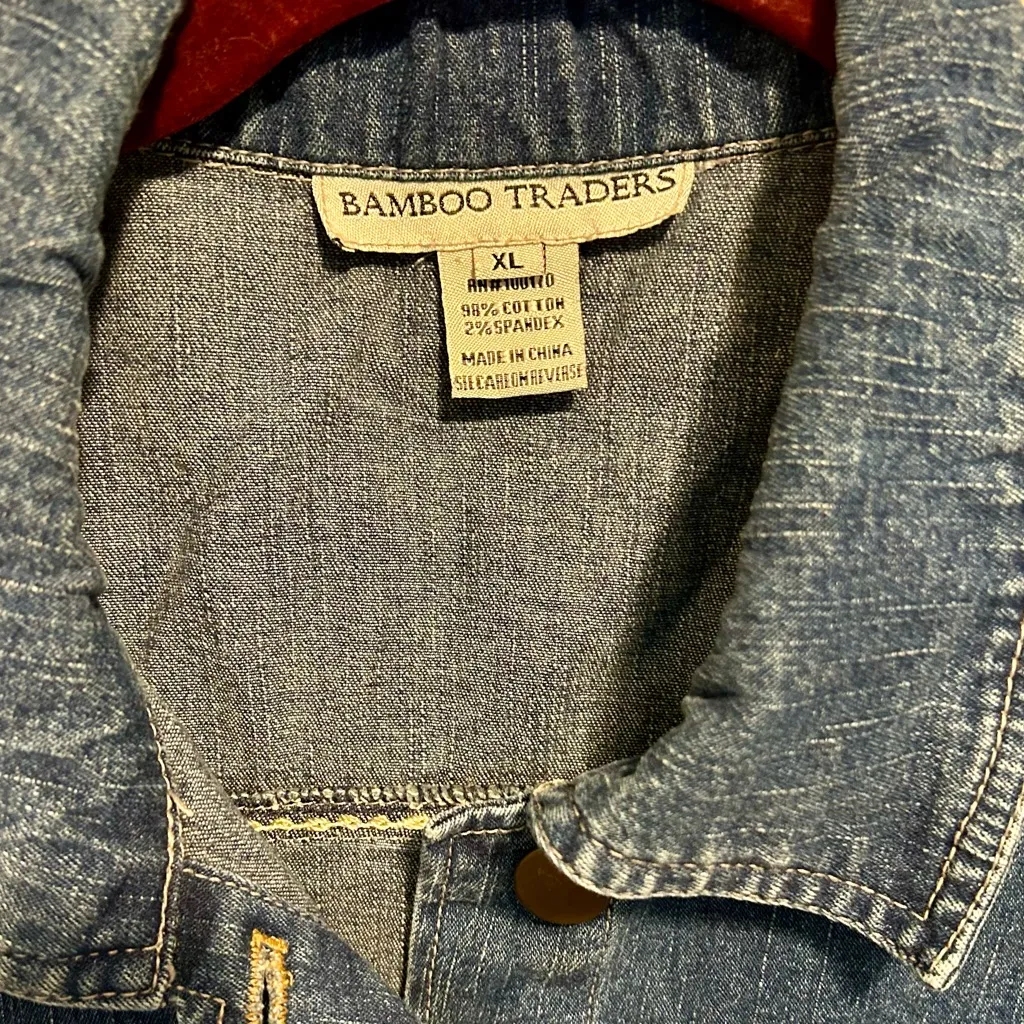 Bamboo Traders Boho Crochet Detailed Dark Blue Denim Jacket XL - Image 3