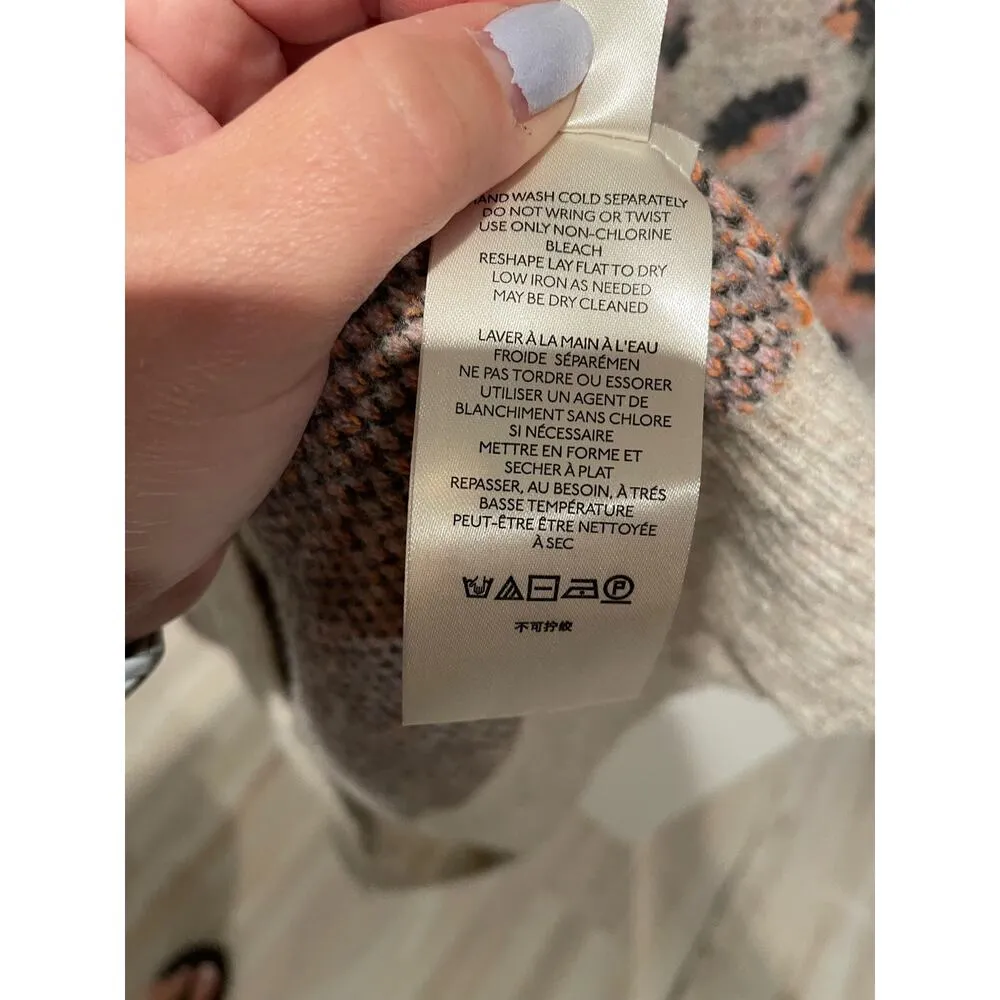 Anthropologie leopard print gray wool cowlneck sweater medium - Image 7