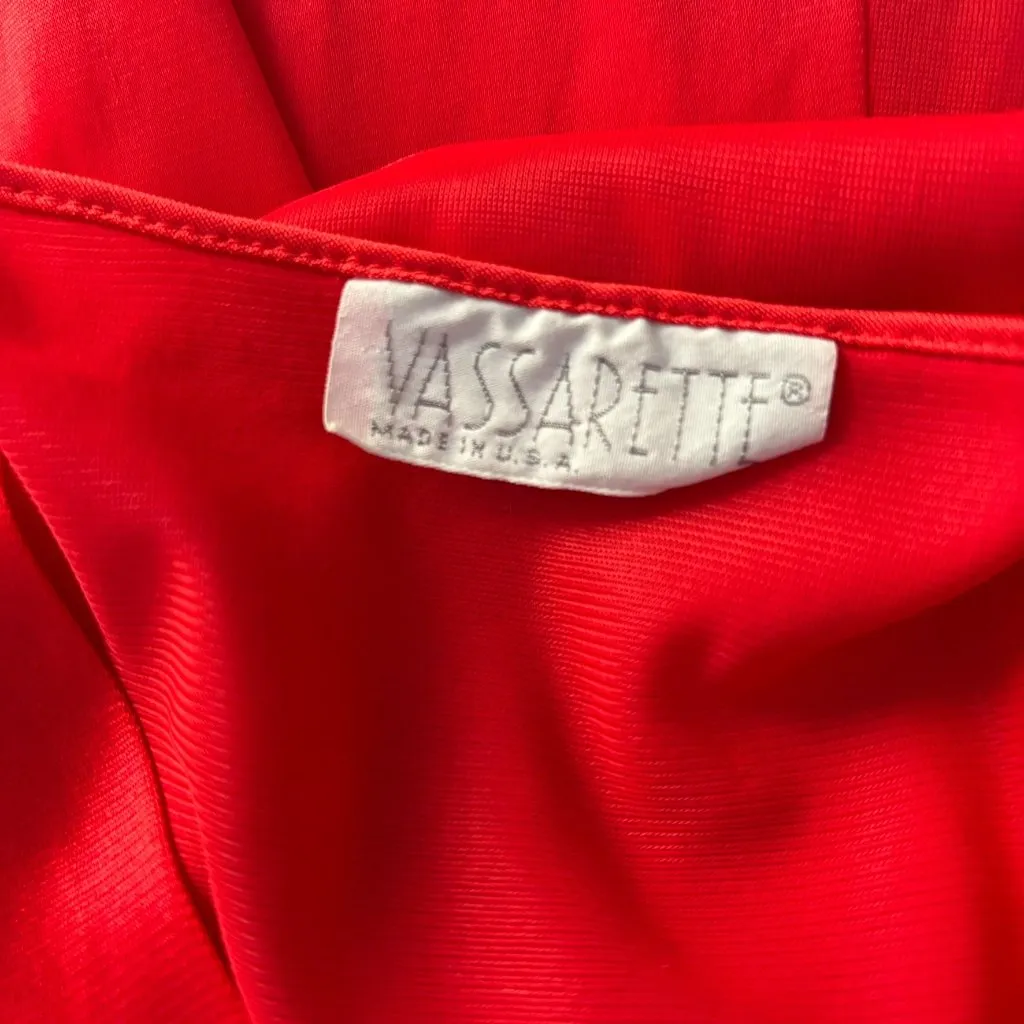 Vintage 80s Vassarette Red Nylon Button-Front Robe Nightgown Embroidered Collar - Image 6