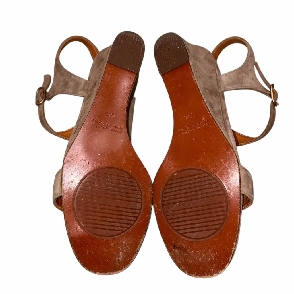 Chie Mihara Brown Suede Anatour Wedge Sandals Shoes size 38.5 Tan - Image 11