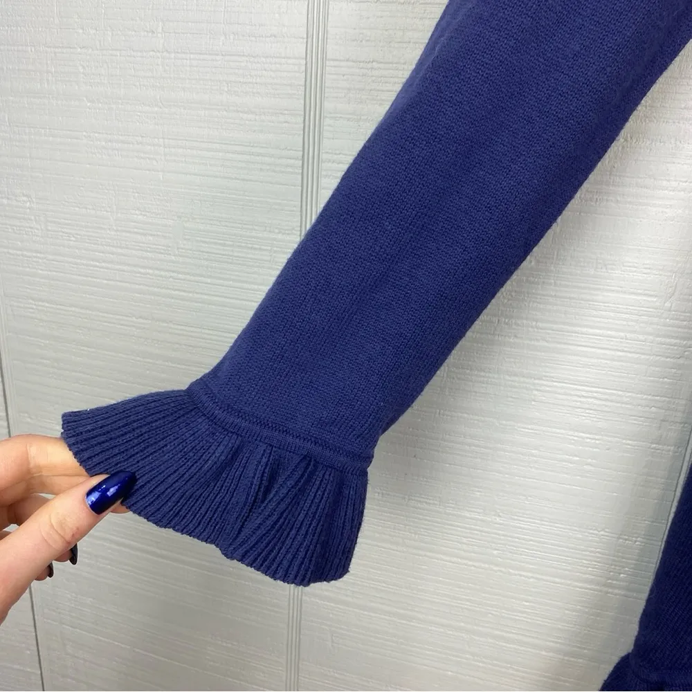 Lilly Pulitzer Navy Blue Open Cotton Cardigan Sweater Ruffle Edges Long Sleeve L - Image 4