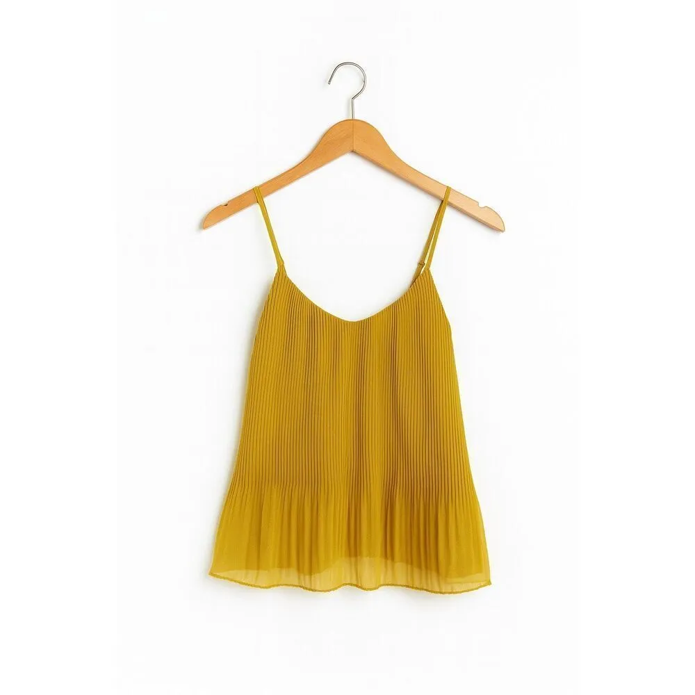 Topshop Women’s Flowy Lined Cami Tank Top Size 6 – Mustard Yellow Pleated Adjust - Image 3