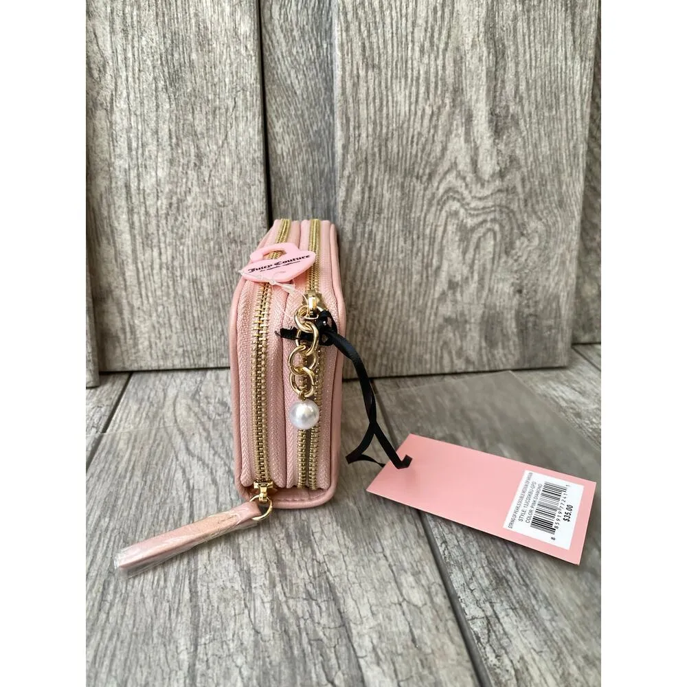 Juicy Couture Pink Zip Wallet – Rhinestone Logo, Pearl Charm, Embossed - Image 5