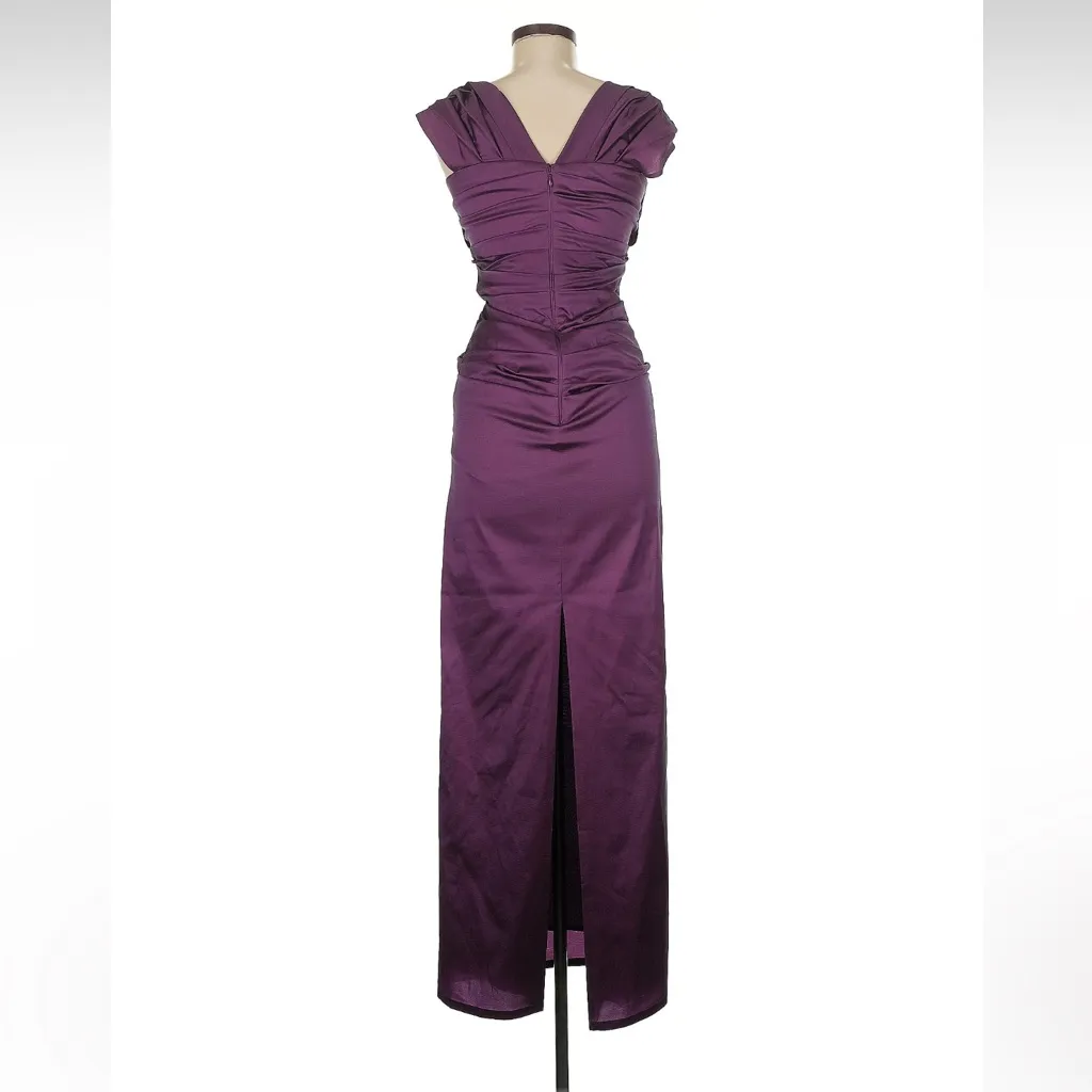 Talbot Runhof‎ Women 6 36 Dress Purple Cap Sleeve Ruched Cocktail Satin Draped - Image 3