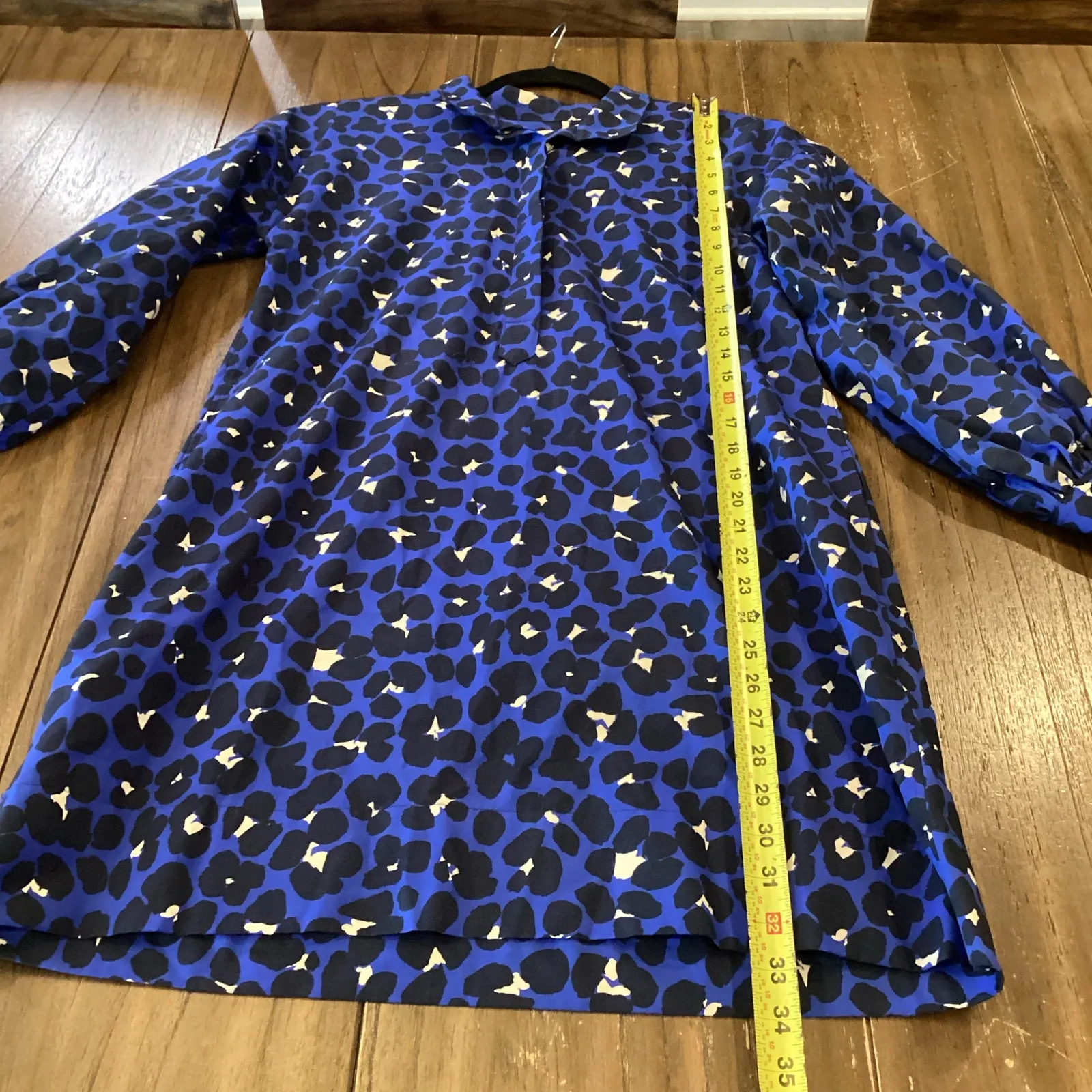 Ann Mashburn Animal Print blue Leopard Popover cotton long sleeve mini Dress XS - Image 4