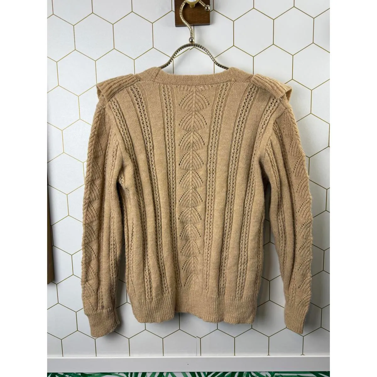 Elan  Camel Tan Ruffle Trim Button Front Cardigan - Size - Small - Image 3