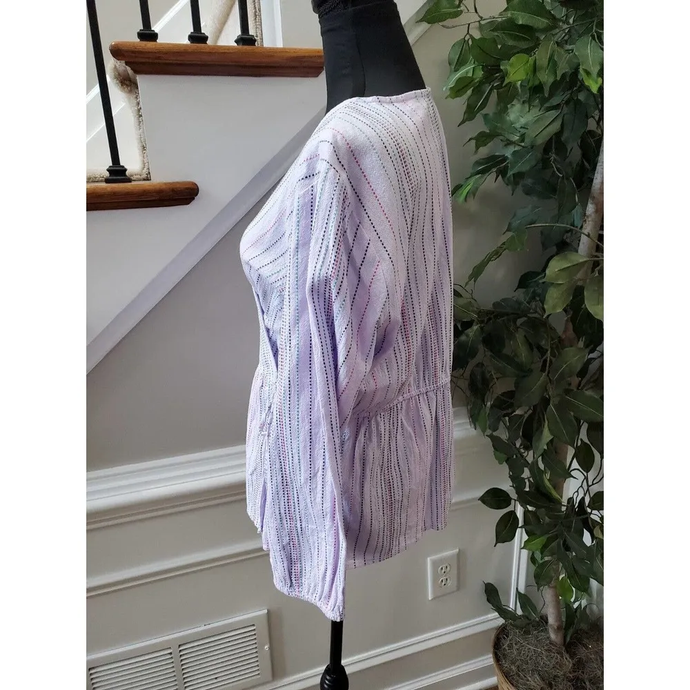 Time & Tru Women's Multicolor 100% Cotton 3/4 Sleeve V-Neck Blouse Size Large - Image 6