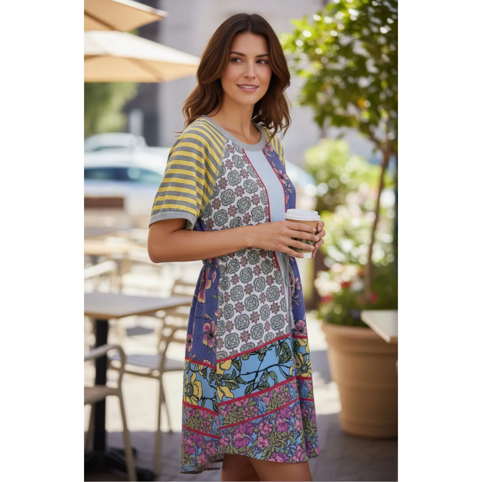 Uncle Frank Printed Ivy Patchwork Drawstring Waist Mini Dress Multicolor Size XL - Image 2