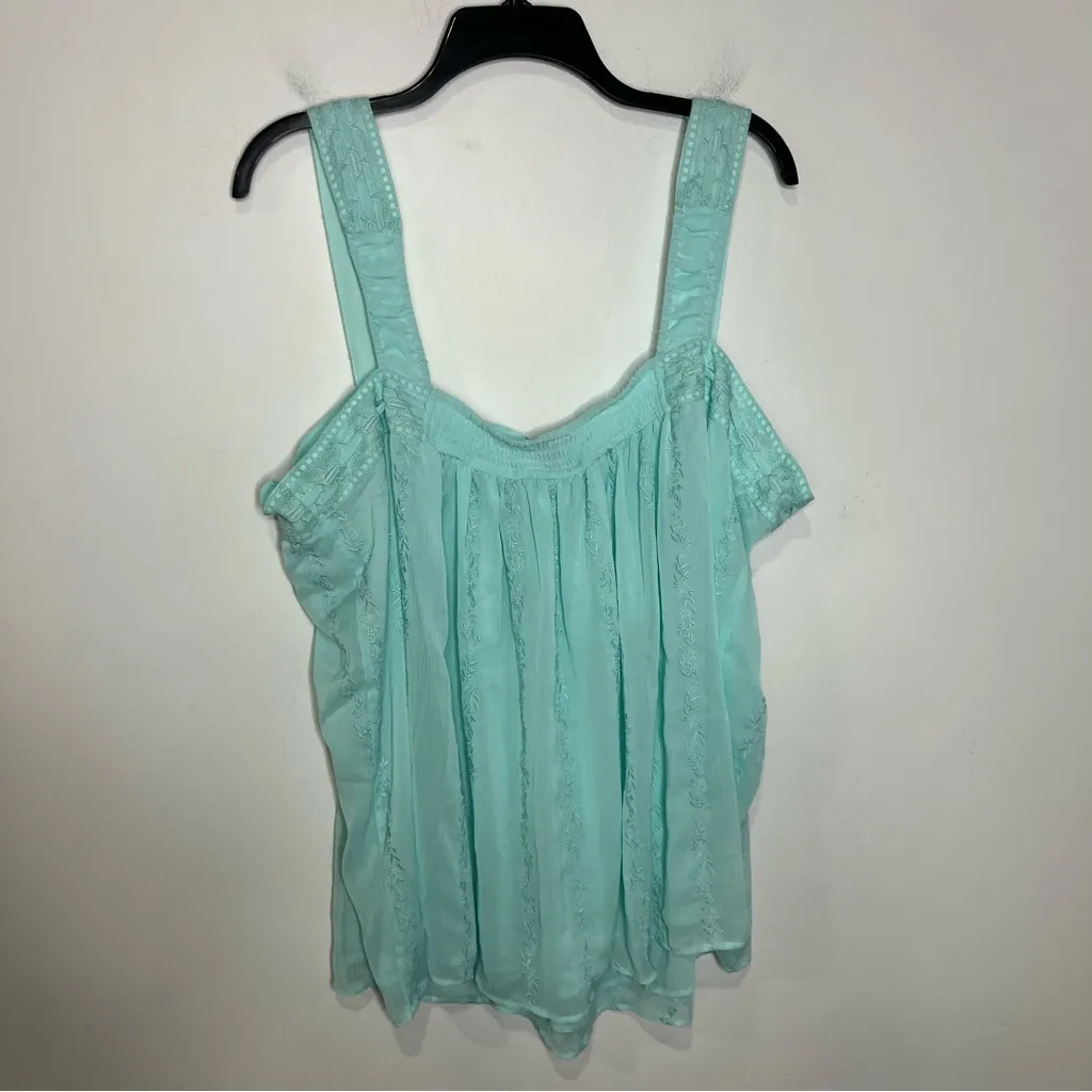 Torrid Embroidered crinkle chiffon crochet lace trim tank blue‎ teal women’s 3X - Image 8