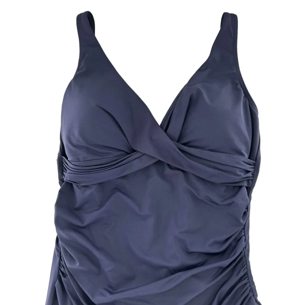 Sea Level Navy Blue Cross Front Shirred One Piece Convertible Swimsuit Size 18 - Image 3