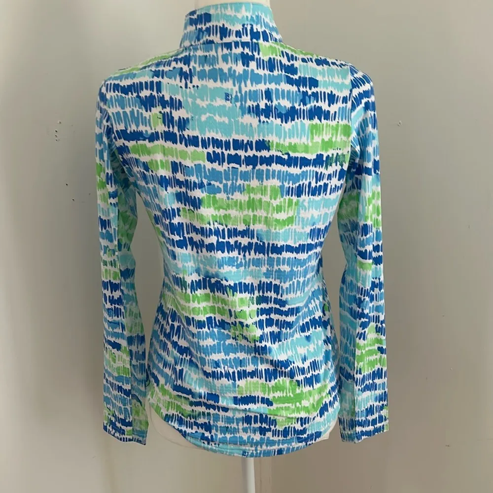 Icikuls Blue/Whit/Green Print Golf/Tennis Long Sleeved Polo sz XS Blue - Image 4