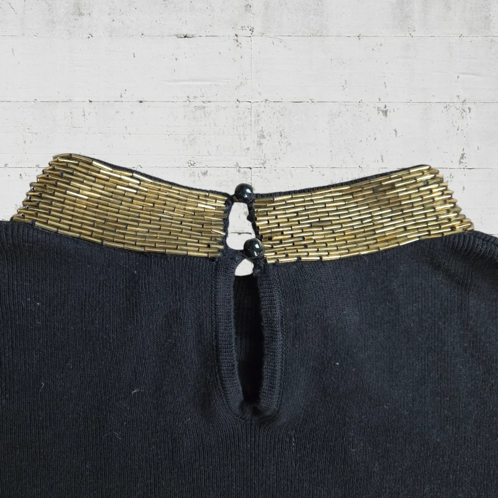 80s Vintage Anne Klein Deadstock Black Beaded Mock Neck Knit Sweater Size Large - Image 11