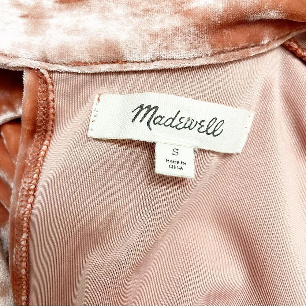 Madewell Crushed Velvet Mockneck Tie Neck Shift Dress Peach Pink Size Small - Image 12