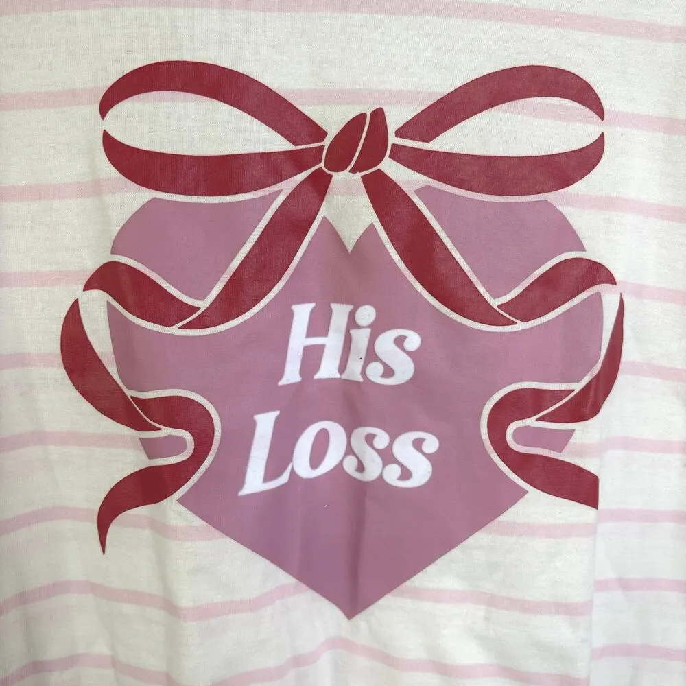 His Loss Indie Sleeze Graphic Tee Striped Valentine T-Shirt Sexy Funny Large - Image 4