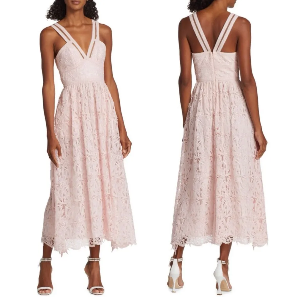 ML Monique Lhuillier Lace Halter Midi Dress in Rose Quartz NWT, Size 10 - Image 13
