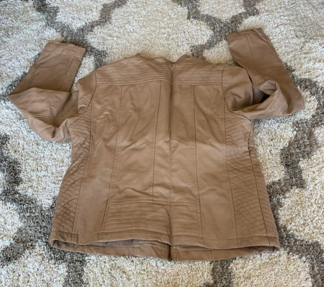 ALFANI Tan Faux Leather Zip Up Jacket Size S - Image 2