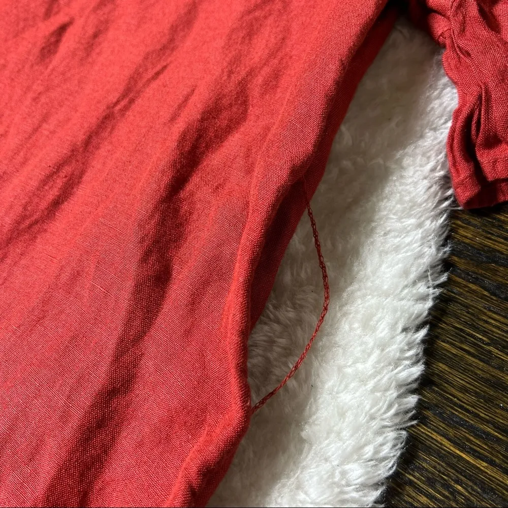 Urban Outfitters Suddenly Spring Red Linen Blend Ruffle Dress - Image 7