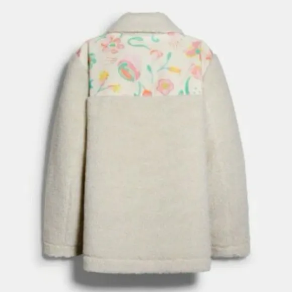 Coach Cream Blocked Floral Teddy Jacket Sherpa Fleece Size S - Image 2