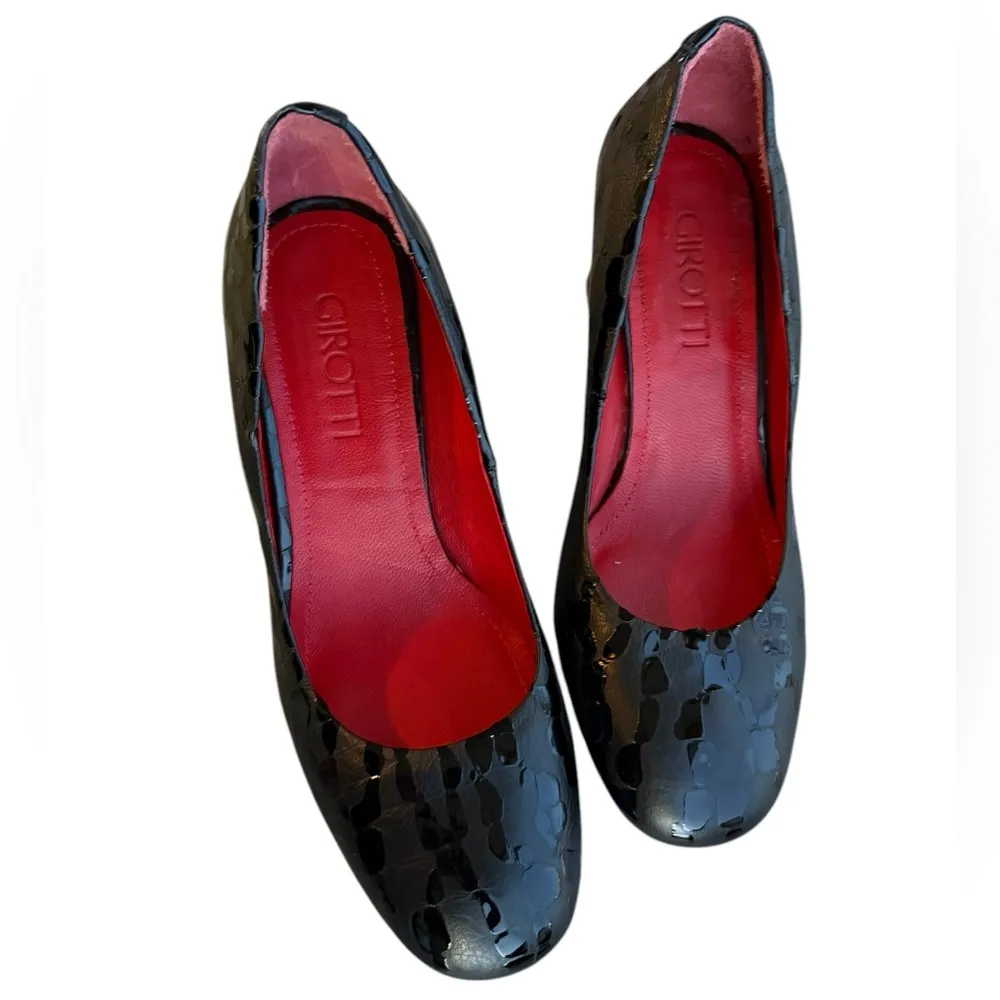 Girotti Handmade shiny croco leathers designer sz 40 block heel round toe heels Black - Image 11