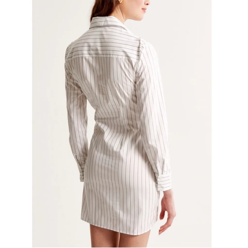 NWT‎ Abercrombie & Fitch Long-Sleeve Wrap Collared Shirt Dress White Stripe - Image 2