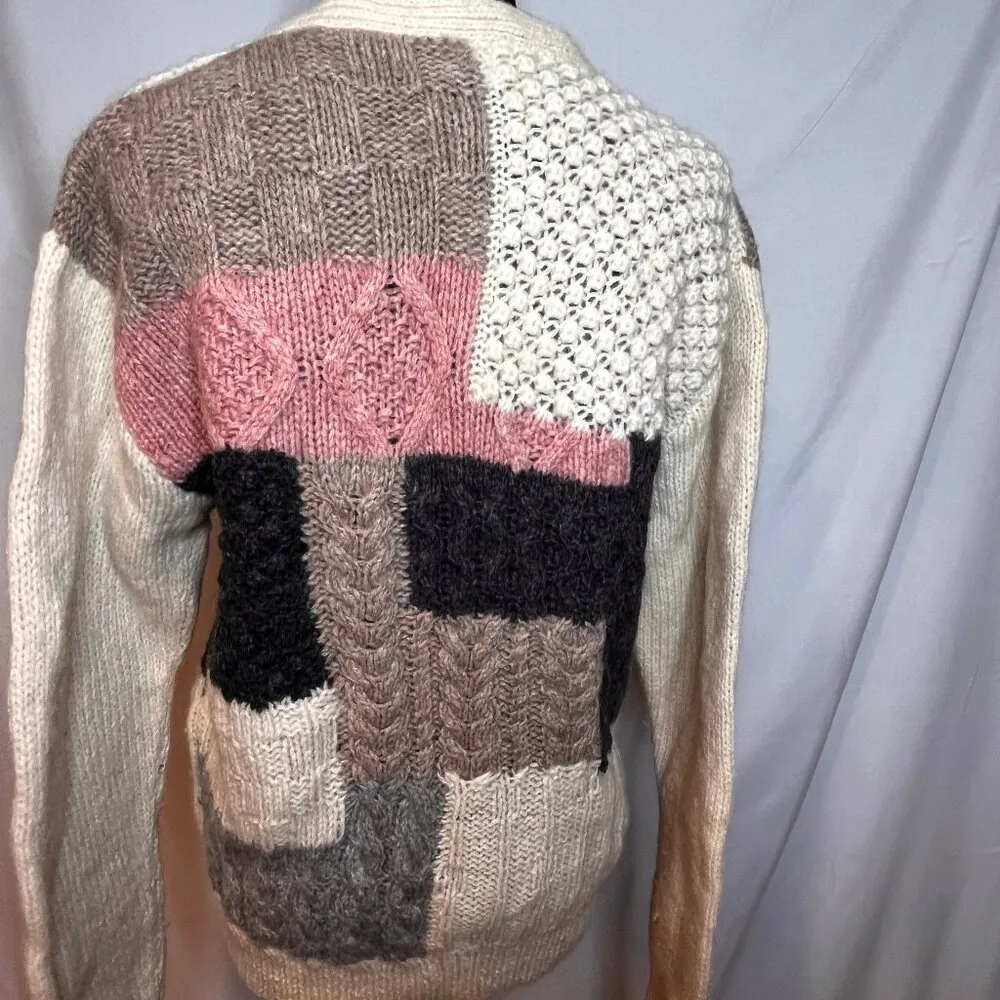 VTG Bloomingdales Shetland Wool Cardigan Sweater Cottage Core Granny Patchwork M Pink Size M - Image 6
