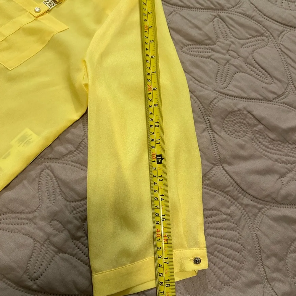 Anne Klein 3/4 sleeve zip up top Yellow Top Gold Zipper /logo size large. - Image 12