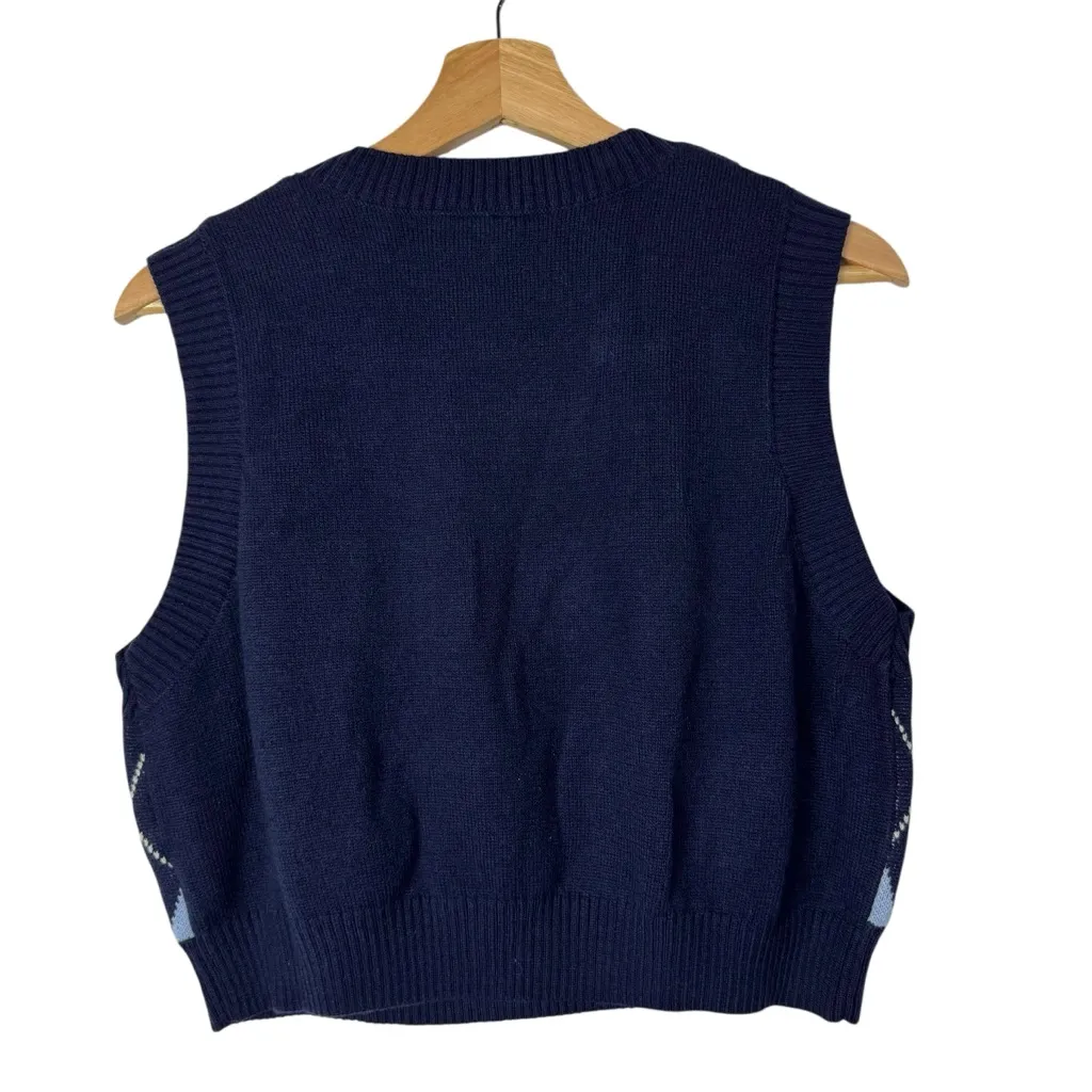 H&M Divided Blue Argyle Print Cropped Sweater Vest L - Image 2