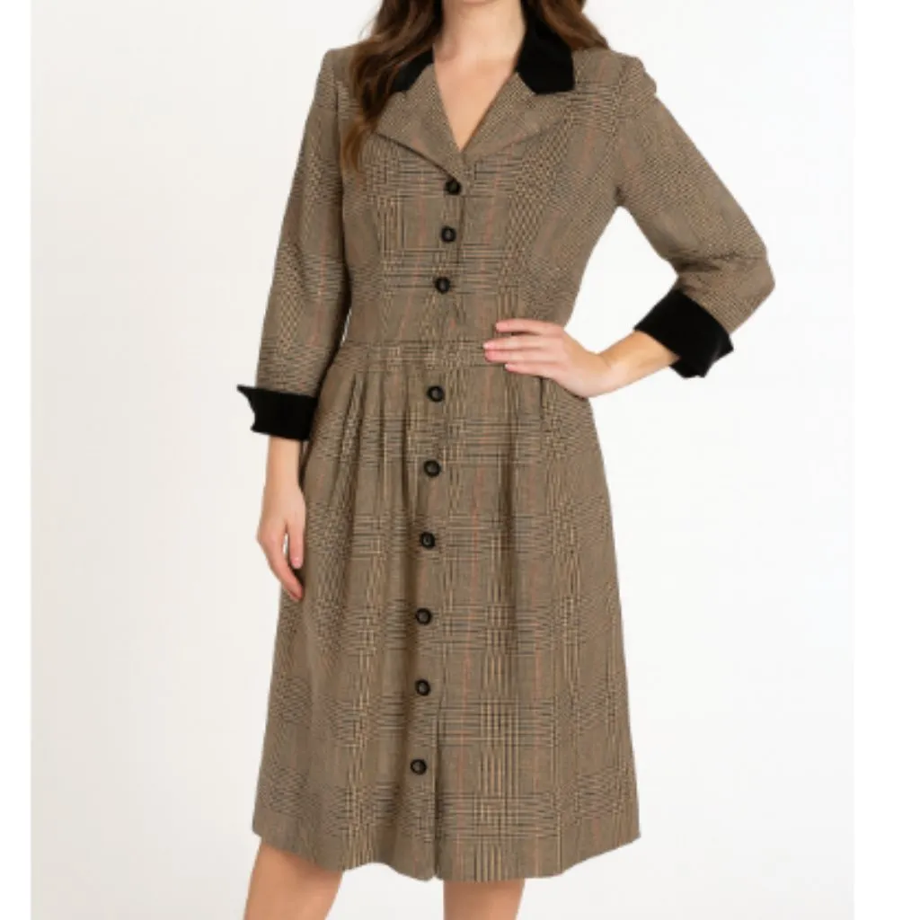 1960s Howard Wolf Brown Houndstooth Coat Dress Vintage Old Money Sz 16 Academia - Image 3