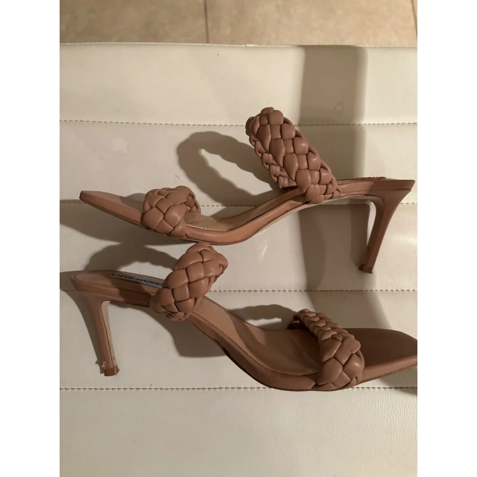 Steve Madden Braided Strap Heeled Mules Tan Nude Women's Size 10 - Image 4