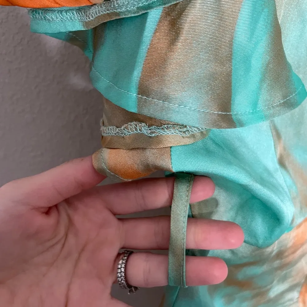 Saints + Secrets Toe Dye Orange Blue V Neck Dress Large - Image 6