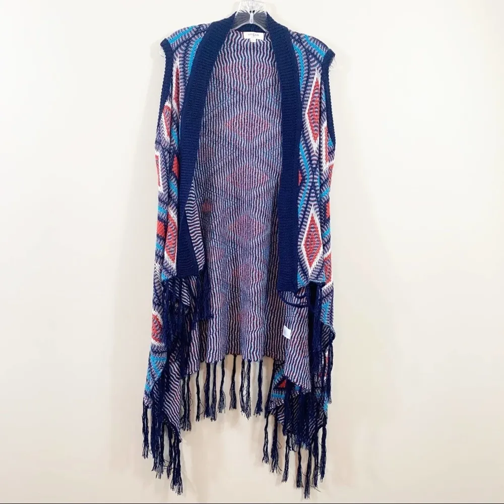 Umgee Multicolor Diamond Knit Open Long Body Vest - Image 4