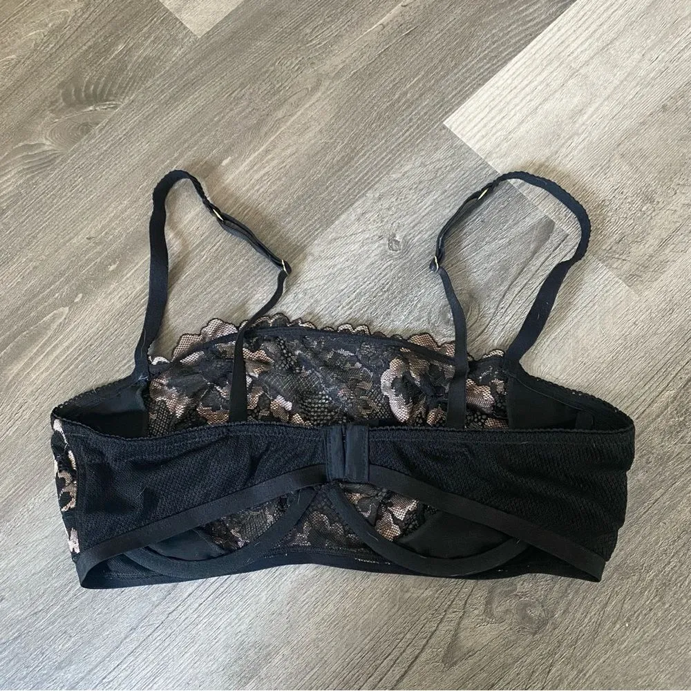 Auden Floral Lace Bra Black Gold Large Semi Sheer Lingerie Black - Image 3