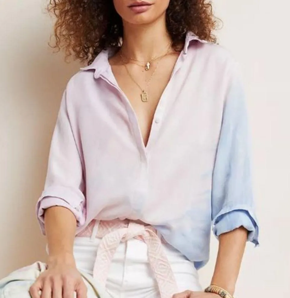 Anthropologie Top Cloth & Stone Tie-Dye Button Down Pink Peach & Blue Sz S EUC - Image 13