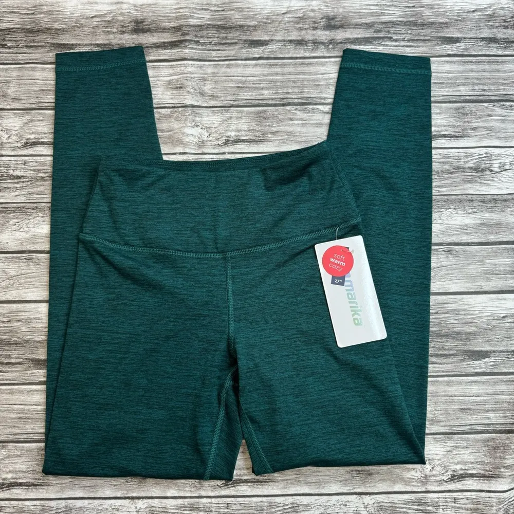 Marika Women's 27" Athletic Gym Workout Leggings Midnight Teal Dark Green Fleece - Image 3