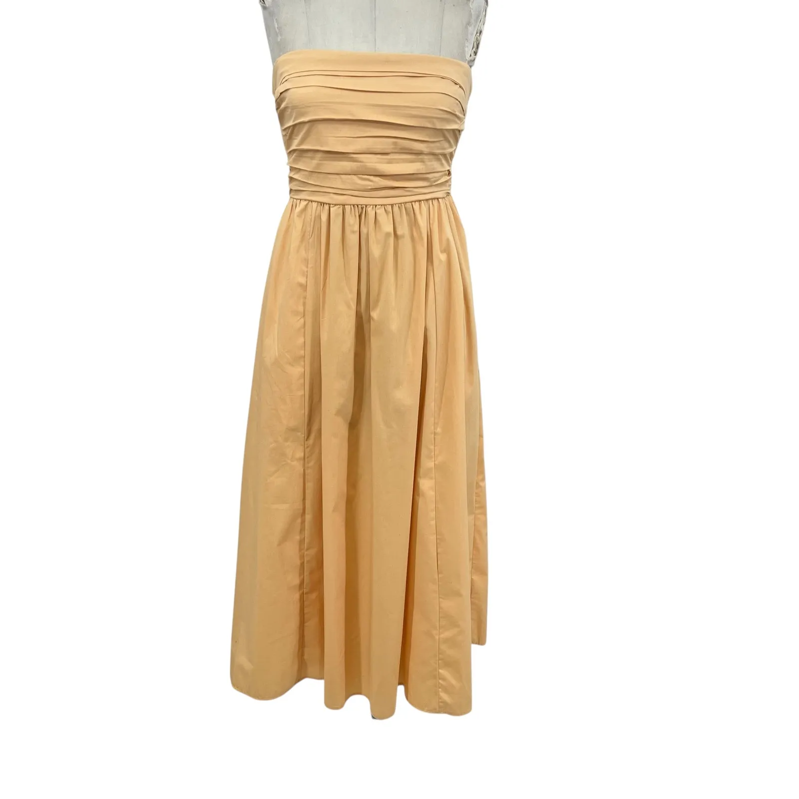 Abercrombie & Fitch Poplin Strapless Midi Dress Pleated Orange‎ Size XS - Image 3