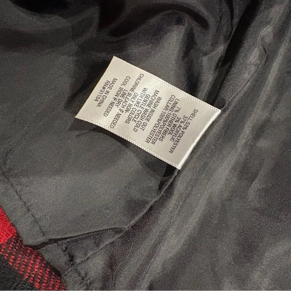 Chaps Red and Black Plaid Fringe Jacket with sherpa collar NWT Size XL - Image 6