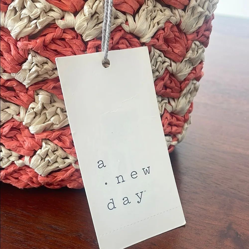 A New Day Orange and Cream Woven Striped Handbag New size small - Image 2