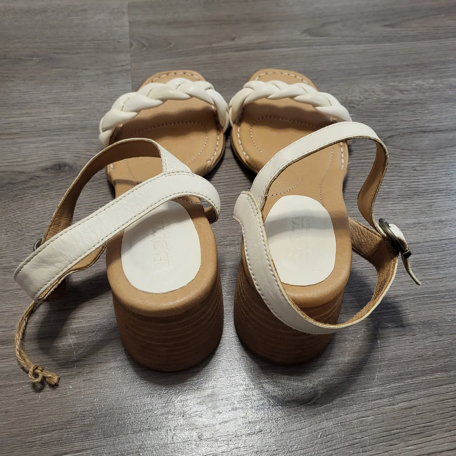 Born Cream Leather Braided Strap Block Heel Sandals Comfort Casual Women Size 11 White - Image 6
